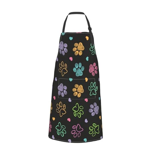 Dog or Paw Apron - 33" x 28" Large with 26" Waist Ties, Lightweight, with 2 Pockets for Your Cooking Essentials - style: Dog Animal Paws