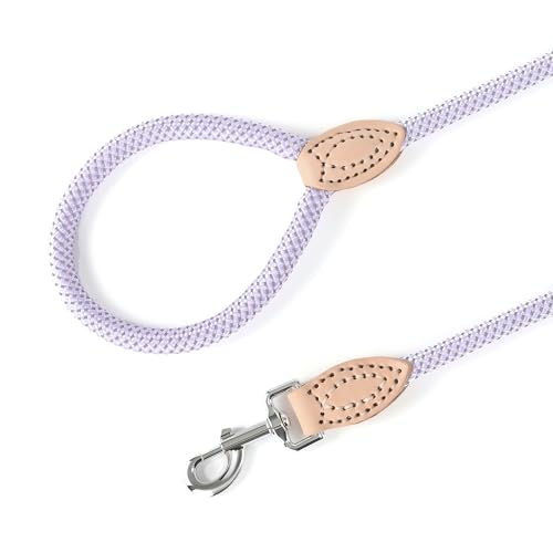 Mile High Life Dog Leash, Rope Leash with Genuine Leather Connection and Heavy Duty Metal Clasp, Great for Small Medium Large Dogs(Purple,48 Inch) - color: Rope Handle-Purple, size: 48 Inch-1/2"