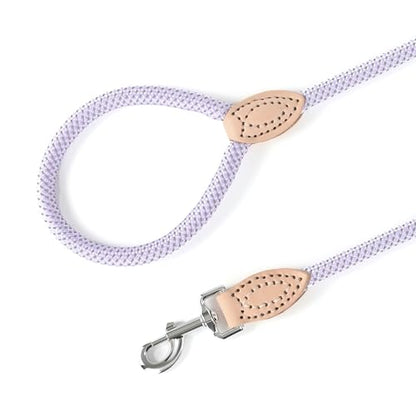 Mile High Life Dog Leash, Rope Leash with Genuine Leather Connection and Heavy Duty Metal Clasp, Great for Small Medium Large Dogs(Purple,48 Inch) - color: Rope Handle-Purple, size: 48 Inch-1/2"
