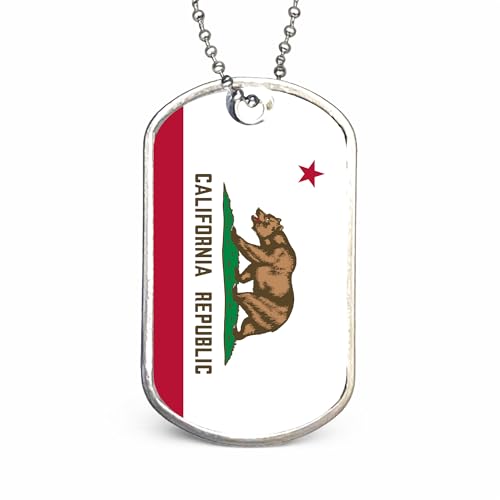 US States Flags Dog Tag Necklace, Custom Military ID Tags, Personalized Laser Engraved or Embossed Stainless Steel - style: California Flag