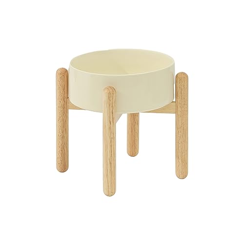 Havniva 8.3inch Ceramic Raised Dog Bowl with Stand, Elevated Dog Bowls for Large Breed Dog Food and Water Bowl Non-Slip Dog Dish Large Capacity Feeding Pet Water Bowl - color: Bowl+Stand - Light Yellow, size: 8.3inch