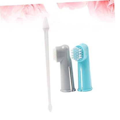 3-Piece PET Toothbrush Set Dual-Head Dog Toothbrush and Finger Brush Cleaning Tools for Cats and Dogs Comfortable to Hold Suitable for Small and Large Pets
