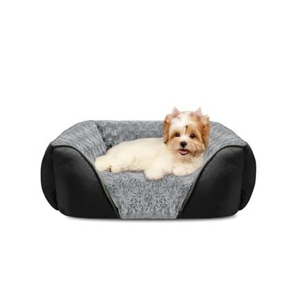 INVENHO Small Dog Bed Rectangle Washable Orthopedic Soft Calming Sleeping Durable Pet Cuddler with Anti-Slip Bottom - color: Black, size: S(20"x 19"x 6")
