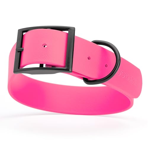 Dogline Biothane Waterproof Dog Collar Strong Coated Nylon Webbing with Black Hardware Odor- Proof for Easy Care Easy to Clean High Performance Fits Small Medium or Large Dogs, Passionfruit Pink