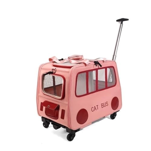 2-in-1 Soft-Sided Pet Travel Bag, Rolling Cat Carrier with Wheels, Large Pet Trolley, Mobile Pet Cage for Small and Medium Dogs and Cats(Pink) - color: Pink