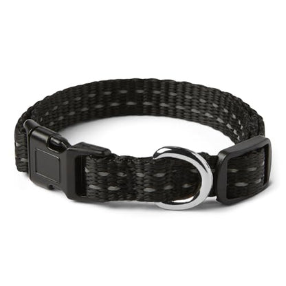 Amazon Basics Reflective Polyester Dog Collar, Adjustable Length 11.2"-16.9", 0.9" W, Quick-Release Buckle for Easy On/Off, Small, Black - size: s