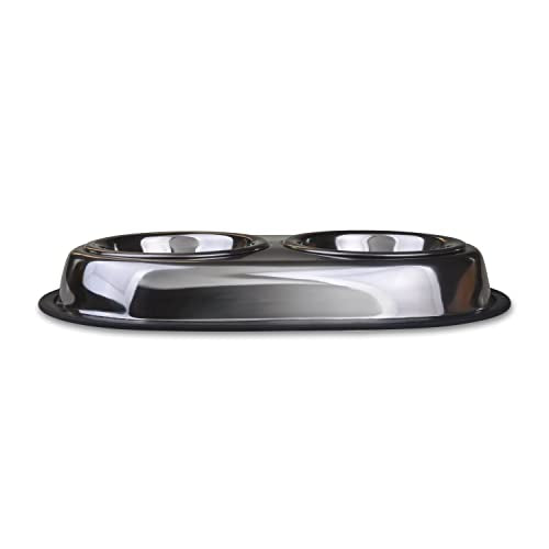 Van Ness Pets Stainless Steel Large Double Dish Dog Food And Water Bowl, 64 OZ, Wide No-Tip Base - size: 60 oz