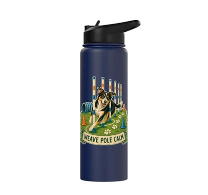 WEAVE POLE CALM Dog Agility Course Stainless Steel Insulated Water Bottle - color: Navy Blue