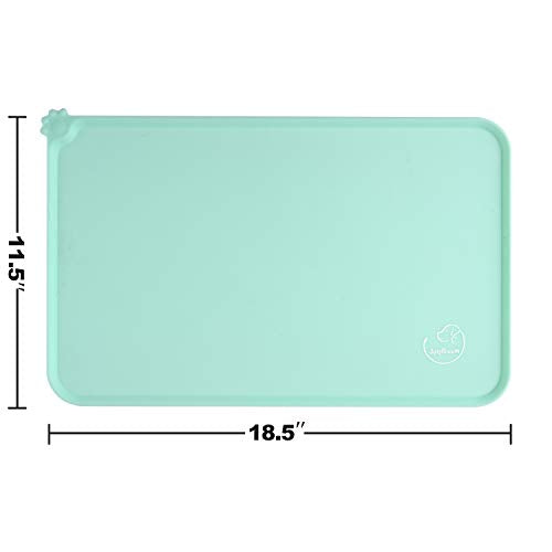 Silicone Waterproof Dog Cat Pet Feeding Mats, Non Slip, Easy Clean Pet Dog Cat Bowl Mats Placemat (18.5" x 11.5") Green - color: Green, size: 18.5" x 11.5"