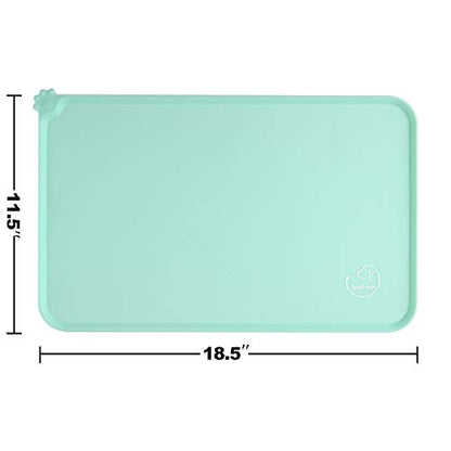 Silicone Waterproof Dog Cat Pet Feeding Mats, Non Slip, Easy Clean Pet Dog Cat Bowl Mats Placemat (18.5" x 11.5") Green - color: Green, size: 18.5" x 11.5"