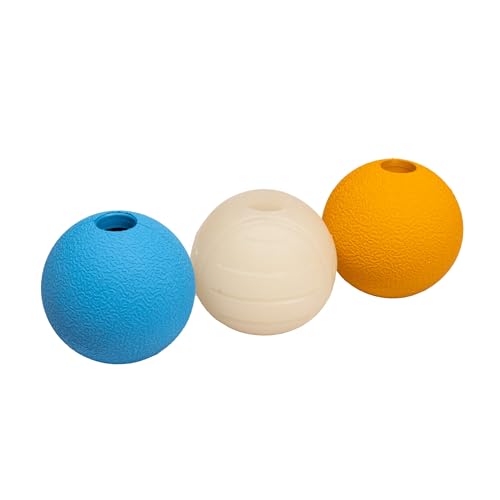 Amazon Basics Interactive Bouncy Durable Rubber Dog Toy Balls, 2.5 inch, Blue, Beige, Orange, Pack of 3 - size: 2.5 inch, style: Assorted Balls (Pack of 3)