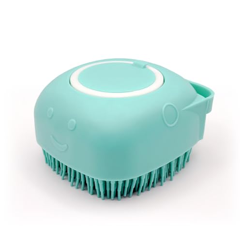 HamInWay Dog Bath Brush, 2-in-1 Dog Grooming Brush with Built-in Shampoo Dispenser, Gentle Silicone Bristles for Bath & Massage, Non-Slip Handle, Easy Clean Design for Dogs, Cats & Small Pets, Blue - color: Blue