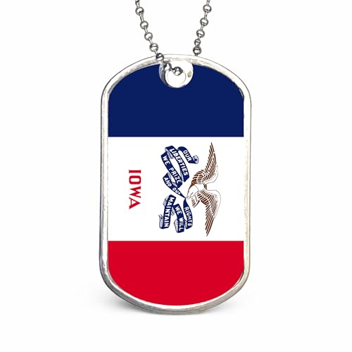 US States Flags Dog Tag Necklace, Custom Military ID Tags, Personalized Laser Engraved or Embossed Stainless Steel - style: Iowa Flag