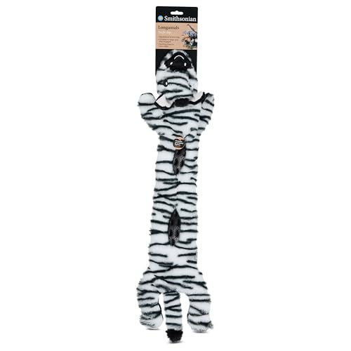 Smithsonian Longamals Zebra Plush Dog Toy – 30" Crinkle & Squeaky, Stuffing-Free Interactive Tug Toy for Medium & Large Dogs - color: Zebra, size: 30"