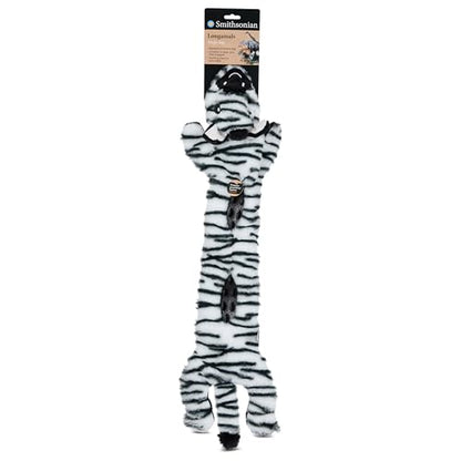 Smithsonian Longamals Zebra Plush Dog Toy – 30" Crinkle & Squeaky, Stuffing-Free Interactive Tug Toy for Medium & Large Dogs - color: Zebra, size: 30"