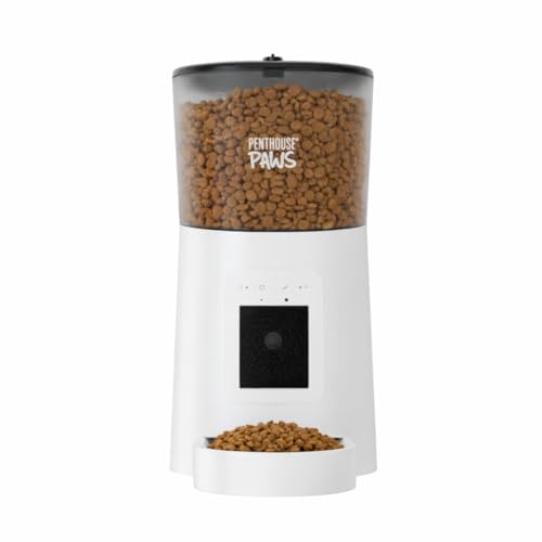 Penthouse Paws Smart HD Pet Feeder, 6L Dry Food Capacity, 1080p Camera, 2-Way Audio, Scheduled Meals, Backup Power, Easy to Clean, Anti-Jam Design for Cat & Dog, White - color: White