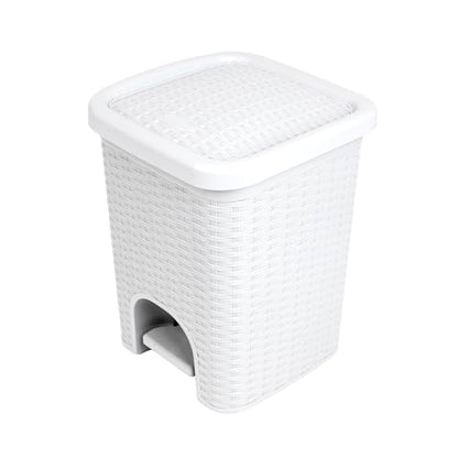 Superio Mini 6L Step Pedal Trash Can - Wicker Design, Hidden Mechanism, Durable Plastic, Ideal for Desktop, Countertop, Pet Waste/Dog Poop - White - color: White