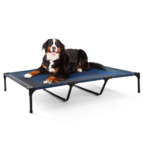 petizer XL Cooling Elevated Dog Bed, Heavy Duty Anti-Sag Outdoor Dog Cot for Summer Camping, Breathable & Waterproof Raised Dog Bed with Sturdy Center Support Bars, 48x36 Inches, Blue - color: Blue, size: 48"L x 36"W x 9"H