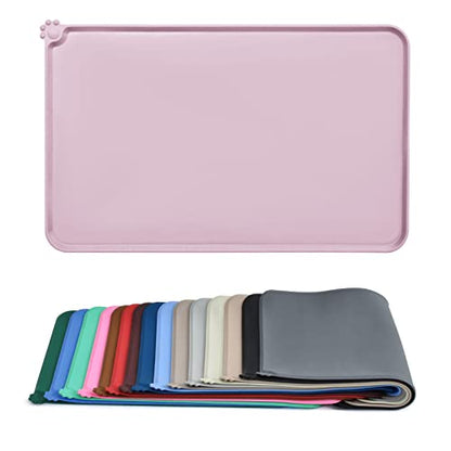 AUDWUD Silicone Waterproof Pet Feeding Mats,Anti Slip Bowl Pad,Dog Mat for Food and Water - color: Peach Pink, size: 18.5" x 11.5"