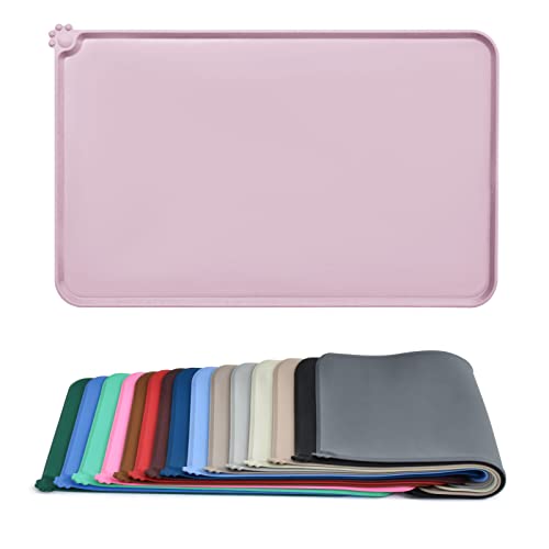 AUDWUD Silicone Waterproof Pet Feeding Mats,Anti Slip Bowl Pad,Dog Mat for Food and Water - color: Peach Pink, size: 18.5" x 11.5"