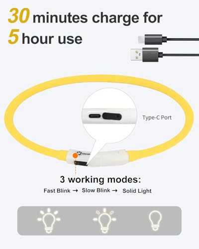Joytale Light Up Dog Collar, Rechargeable Rainproof LED Collar for Night Walking Safety, Soft Silicone Glow in The Dark, Suitable for Small Medium Large Dogs, Yellow - color: Yellow
