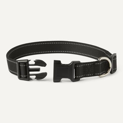 Amazon Basics Reflective Polyester Dog Collar, Adjustable Length 18.5"-29.5", 1.4" W, Quick-Release Buckle for Easy On/Off, Large, Black - size: l