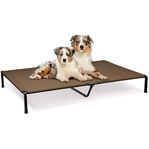 Heeyoo Elevated Dog Bed, Cooling Raised Pet Cot with Chew Proof Mesh Fabric and Steel Frame, Portable Dog Cot Bed with No-Slip Rubber Feet, 60 in - color: Brown, size: 60"L x 37"W x 8"H