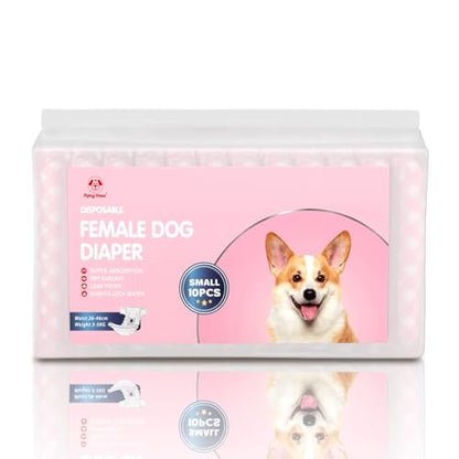 Disposable Female Dog Diapers, Puppy Diapers with Adjustable Elastic Waistline for Female Dog or Cat in Heat, Incontinence, Diaper with Wetness Indicator, S-10 Count - size: S-10