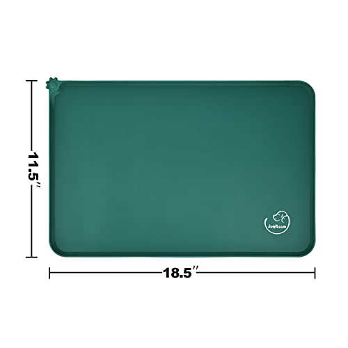 Silicone Waterproof Dog Cat Pet Feeding Mats, Non Slip, Easy Clean Pet Dog Cat Bowl Mats Placemat (18.5" x 11.5") Hunter Green - color: Hunter Green, size: 18.5" x 11.5"