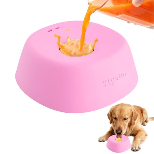 Yipetor Slow Feeder Dog Bowls for Liquid Treat, 【Enrichment Ball-Roll】 Bone Broth Dog Lick Bowl, 3/4 Cup Yogurt Pup Lick Toy for Large Medium Small Breeds Dietary Supplement/Post-op Nutrition (Pink) - color: pink