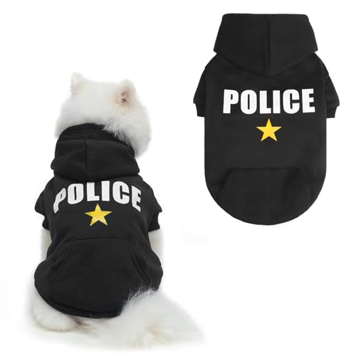 BINGPET Police Dog Hoodies, Fleece Lined Fall Cold Winter Dog Puppy Sweatshirt with Leash Hole, Soft Warm Dog Sweaters Outfit for Small Medium Large Dogs