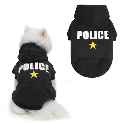 BINGPET Police Dog Hoodies, Fleece Lined Fall Cold Winter Dog Puppy Sweatshirt with Leash Hole, Soft Warm Dog Sweaters Outfit for Small Medium Large Dogs