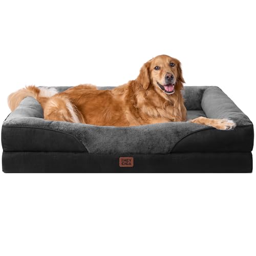 EHEYCIGA Orthopedic XL Dog Bed for Large Sized Dog, 42x30 Inch Extra Large Memory Foam Dog Couch Bed with Sides, Waterproof Liner & Washable Removable Cover, Bolster Pet Sofa, Grey/Black - color: Grey/Black, size: 42x30x7.5
