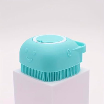 2-in-1 Dog Bath Brush with Built-in Shampoo Dispenser, Soft Silicone Bristles Grooming Scrubber, Non-Slip Handle Massage Brush for Long & Short Haired Dogs, Cats and Small Pets