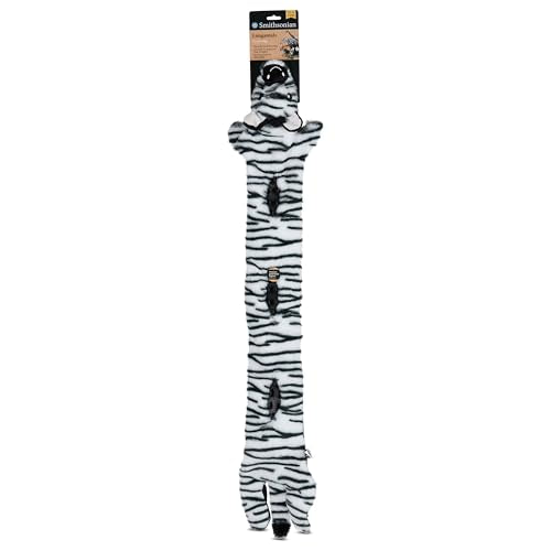 Smithsonian Longamals Zebra Plush Dog Toy – 40" Crinkle & Squeaky, Stuffing-Free Interactive Tug Toy for Medium & Large Dogs - color: Zebra, size: 40"