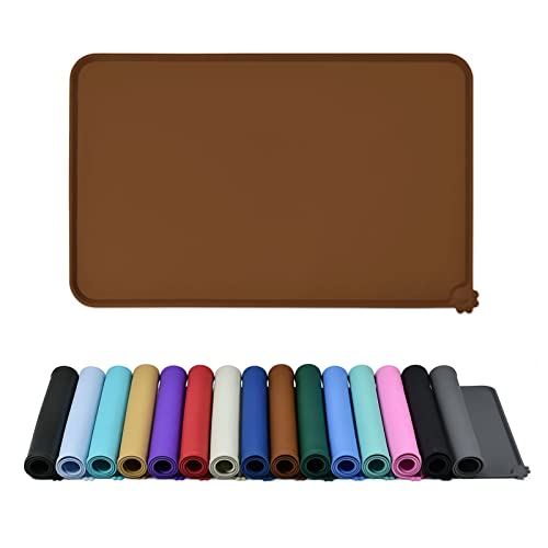 Reopet Silicone Pet Feeding Mat - Waterproof & Non-Slip Dog Cat Placemat | High Raised Edges Prevent Food & Water Spills to Protect Floors, Easy to Clean, Fit for Dog Cat Bowls - color: Brown, size: 22" x 14"