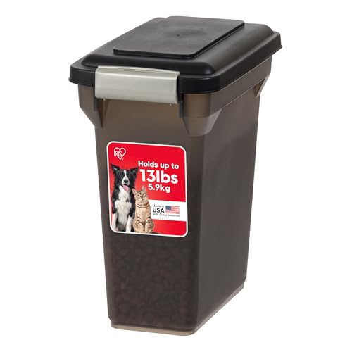 IRIS USA Dog Food Storage Container, Airtight Lid, Up to 13 Pounds Pet Food Storage, Versatile Pet Food Bin, Treats, BPA Free, Smoke - color: Smoke, size: 13 lbs