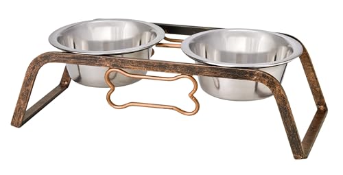 Loving Pets Elevated Dog Bowls – Raised Stainless Steel Dog Bowls with Steel Stand – Non-Skid, No Spill Feeder for Small, Medium & Large Dogs – Easy to Clean, Durable Raised Dog Feeding Station - color: Aged Copper, size: 1 Pint