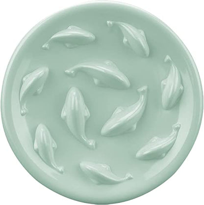 Slow Feeder Bowl for Cats and Small Dogs,Cilkus Fish Pool Design, Fun Interactive Bloat Stop Puzzle Feeder Bowl Healthy Eating Diet Made of Melamine Food Grade Material Dishwasher Safe (Green) - color: Green