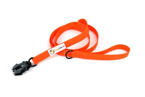 6ft Blaze Orange Dual Handle Silicone Tactical Dog Leash for Medium, Large, Giant Breeds | Quick Release Swivel Clip Carabiner | Coated Nylon Heavy Duty | Strong Puller | Training Leashes - color: Blaze Orange