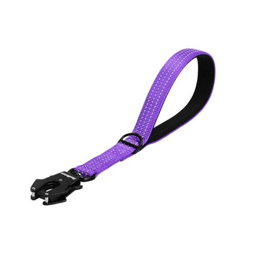 PetBonus Heavy Duty Short Dog Leash, 12 Inch Nylon Traffic Leash with Quick Release Clip, Comfortable Padded Handle, Reflective Training Lead for Medium Large Dogs (Purple, 12") - color: Purple, size: 12 Inch