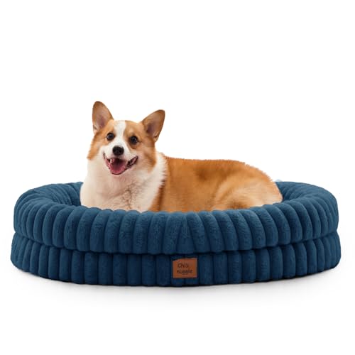 ChiXnuggle Orthopedic Dog Bed, Washable Cover, Faux Fur Bolster Pet Couch | waterproof,egg crate foam,non-slip bottom,for large dogs,navy,35*28*7,dog sofa - color: Navy, size: L(35*28*7)