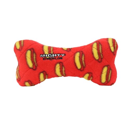 MIGHTY Tuffy Bone Dog Toy: Ultra Durable Plush Toy with Multiple Layers & Reinforced Seams, Washable and Floats, Vinyl Bone & Fleece - color: Red Medium Bone