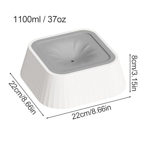 Spill Proof Dog Water Bowl 37oz, Large Capacity No Drip Pet Dispenser with Non-Slip Base, Slow Water Bowl for Dogs Puppies Indoor Outdoor Use, 22x22x8cm - color: Gray
