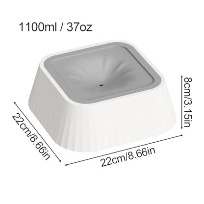 Spill Proof Dog Water Bowl 37oz, Large Capacity No Drip Pet Dispenser with Non-Slip Base, Slow Water Bowl for Dogs Puppies Indoor Outdoor Use, 22x22x8cm - color: Gray
