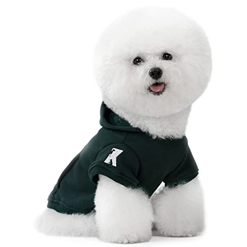 Koneseve Dog Hoodie Fleece Puppy Clothes Warm Sweater with Hat for Small Dogs Cat Hooded Shirt Kitten Pet Basic Sweatshirt with Pocket Doggie Soft Winter Coat Apparel (Green; L) - color: Green, size: L-(9~17lb) | Chest(~17.7")