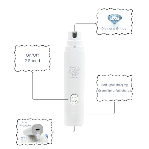 Dog Nail Grinder with LED Light – Quiet Rechargeable Pet Nail Trimmer for Small Medium Large Dogs & Cats, 2 Speed Electric Grinder, 3 Grinding Ports, Low Noise Grooming Tool (PAWPAL)