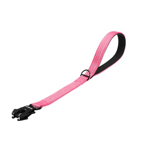 PetBonus Heavy Duty Short Dog Leash, 18 Inch Nylon Traffic Leash with Quick Release Clip, Comfortable Padded Handle, Reflective Training Lead for Medium Large Dogs (Pink, 18") - color: Pink, size: 18 Inch