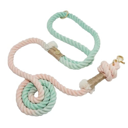 Braided Cotton Rope Dog Leash for Medium & Large Dogs – Enjoy Tangle-Free Walks with Soft Comfortable Grip & Reliable Control – Durable for Daily Walks, Training & Special Moments – Pink-Green Ombre - color: Mint Green/Pink Ombre