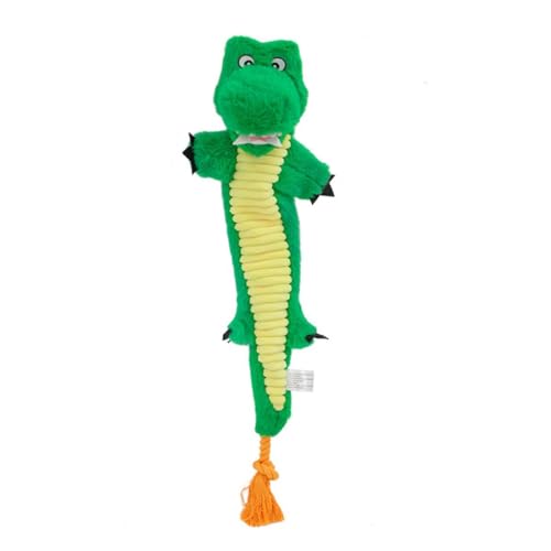 23.62 Inch Stuffing Free Crocodile Squeaky Dog Toy, Tug Chew Toy for Dogs | Stuffing-free reptile plush with squeaker & rope. Great for tugging, teeth cleaning, outdoor play & easing boredom. - color: Green